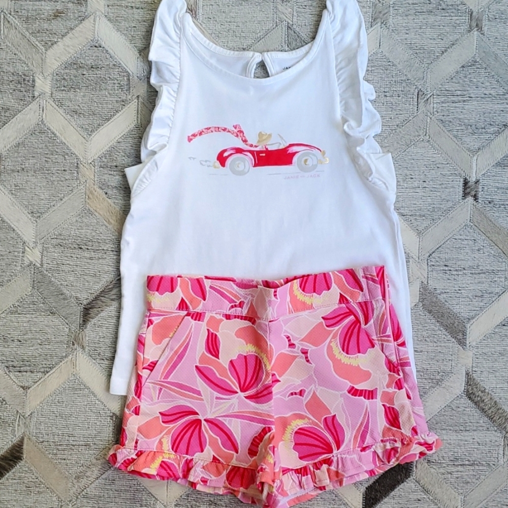Janie and Jack floral shorts with flutter sleeve shirt.  NWOT